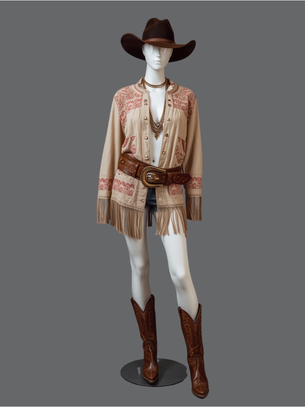 Boho Fringe Embroidered Beige Western Jacket
